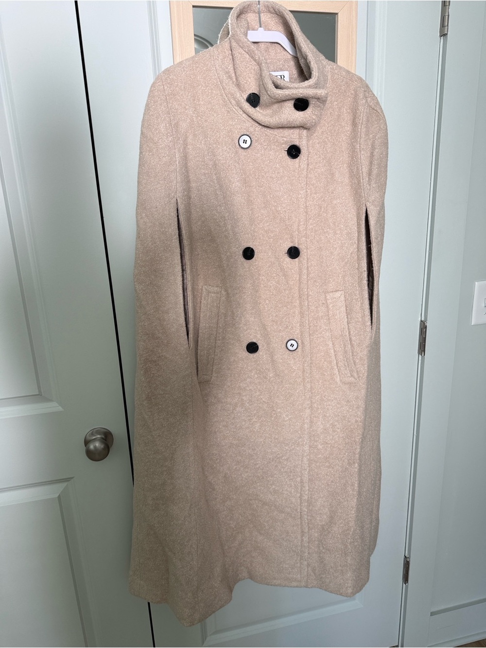 Women's Double-Breasted Cape Coat in Light Beige